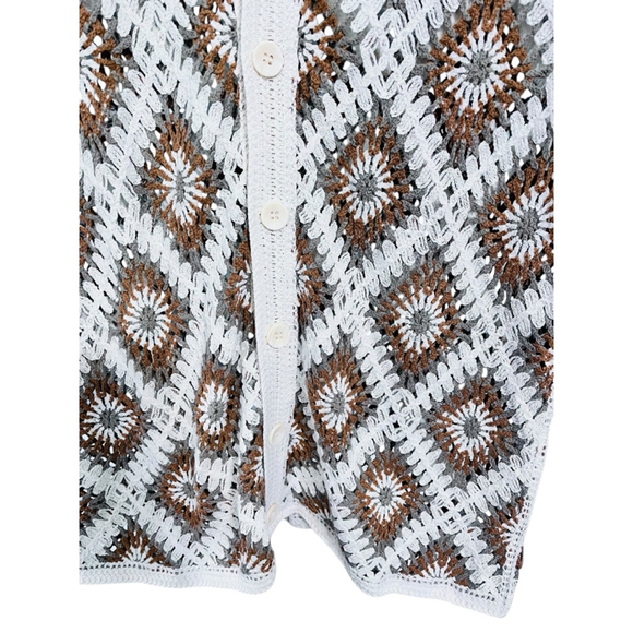 Norse Code NWT Crochet Men's Button Down Shirt Size Medium Granny Squares Boho - Picture 4 of 6